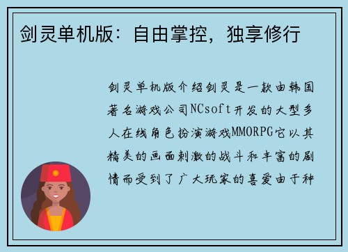 剑灵单机版：自由掌控，独享修行