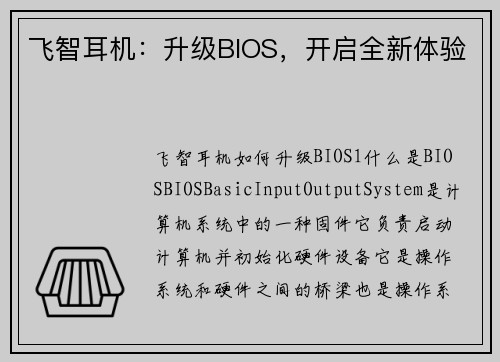 飞智耳机：升级BIOS，开启全新体验